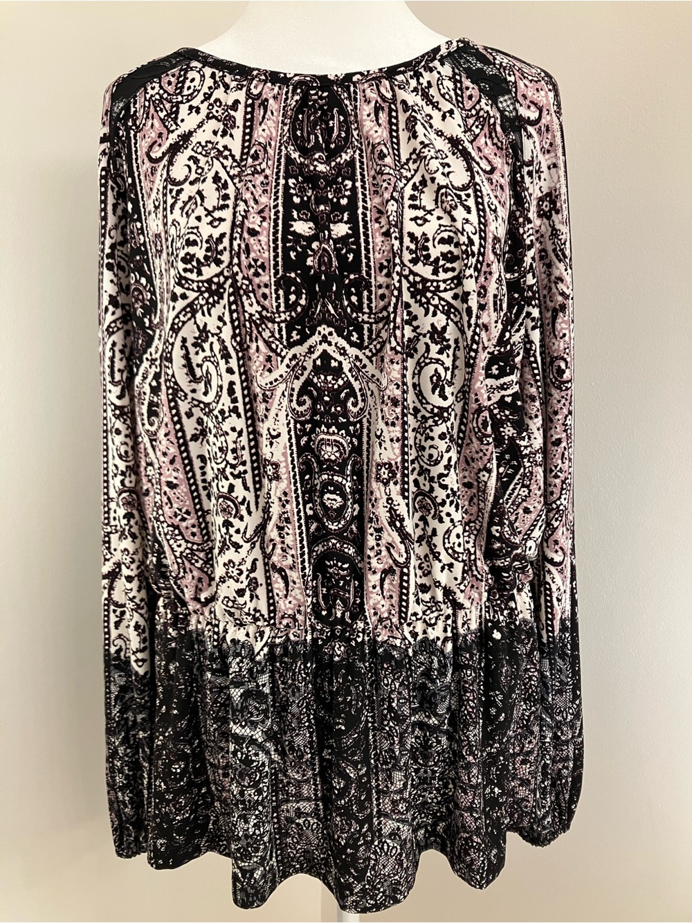 Cato Black and Pink Paisley Blouse with Drop Elastic Waist
